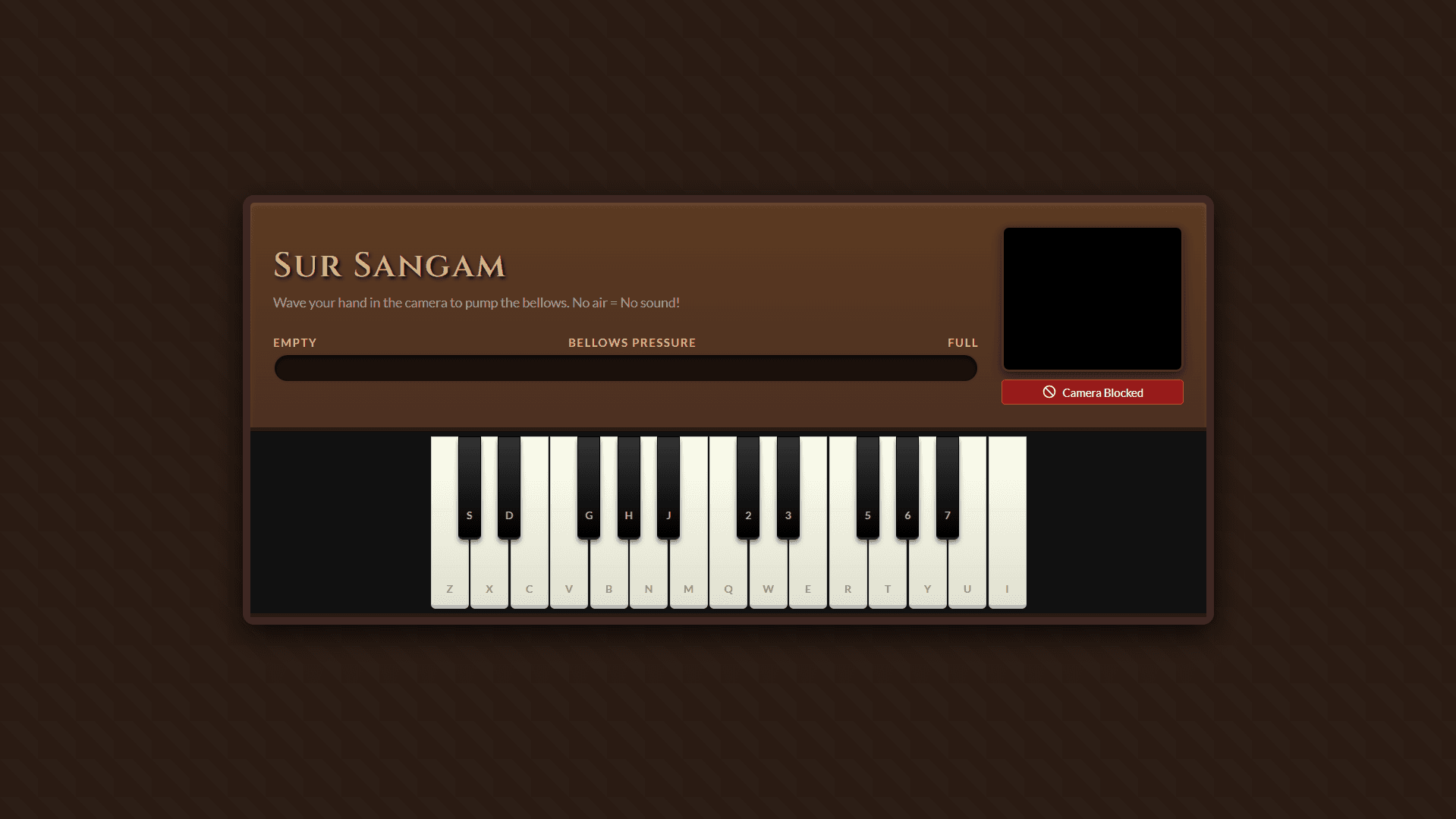 Virtual Harmonium keyboard interface preview
